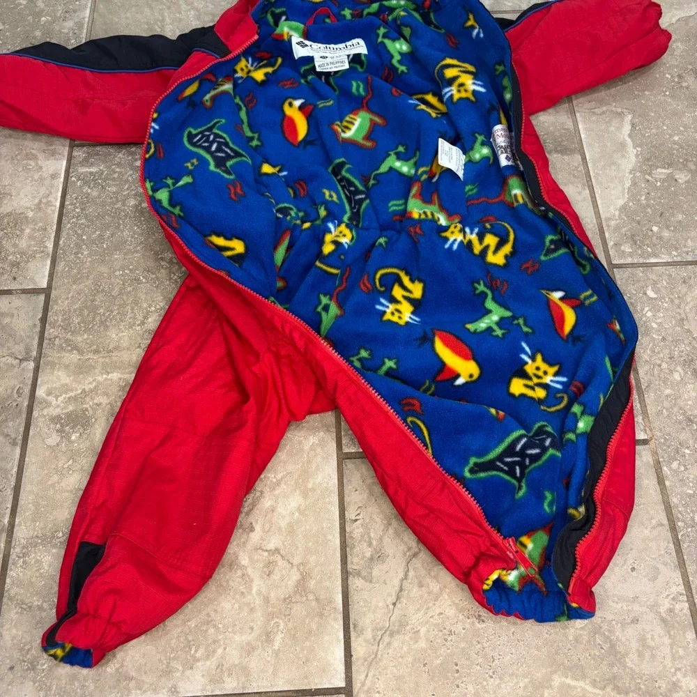Columbia Tectonite Kids Snow Suit Red Black Fleece Lined One Piece‎ Bunting 3T